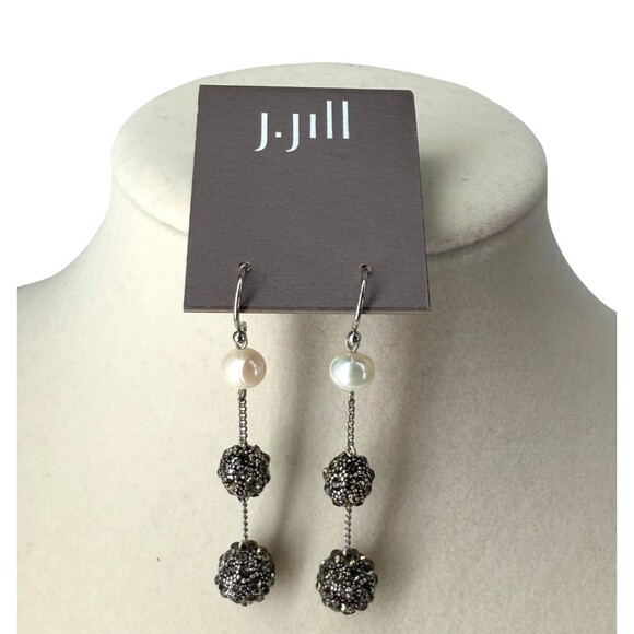 J. Jill Pearl Pavé Earrings w/ Beaded Adjustable Cord Necklace Set Y Statement - Picture 12 of 14
